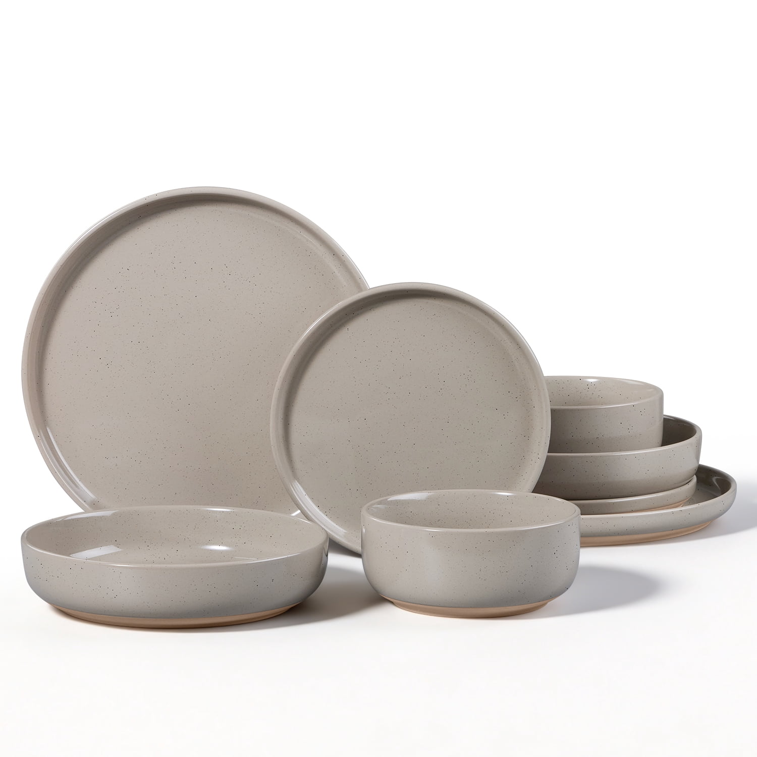 Vesteel Dinnerware Sets for 2, 8-Piece Stoneware Plates and Bowls Set, Dishes Set for Home Restaurant, Microwave and Dishwasher Safe, Cappuccino Brown