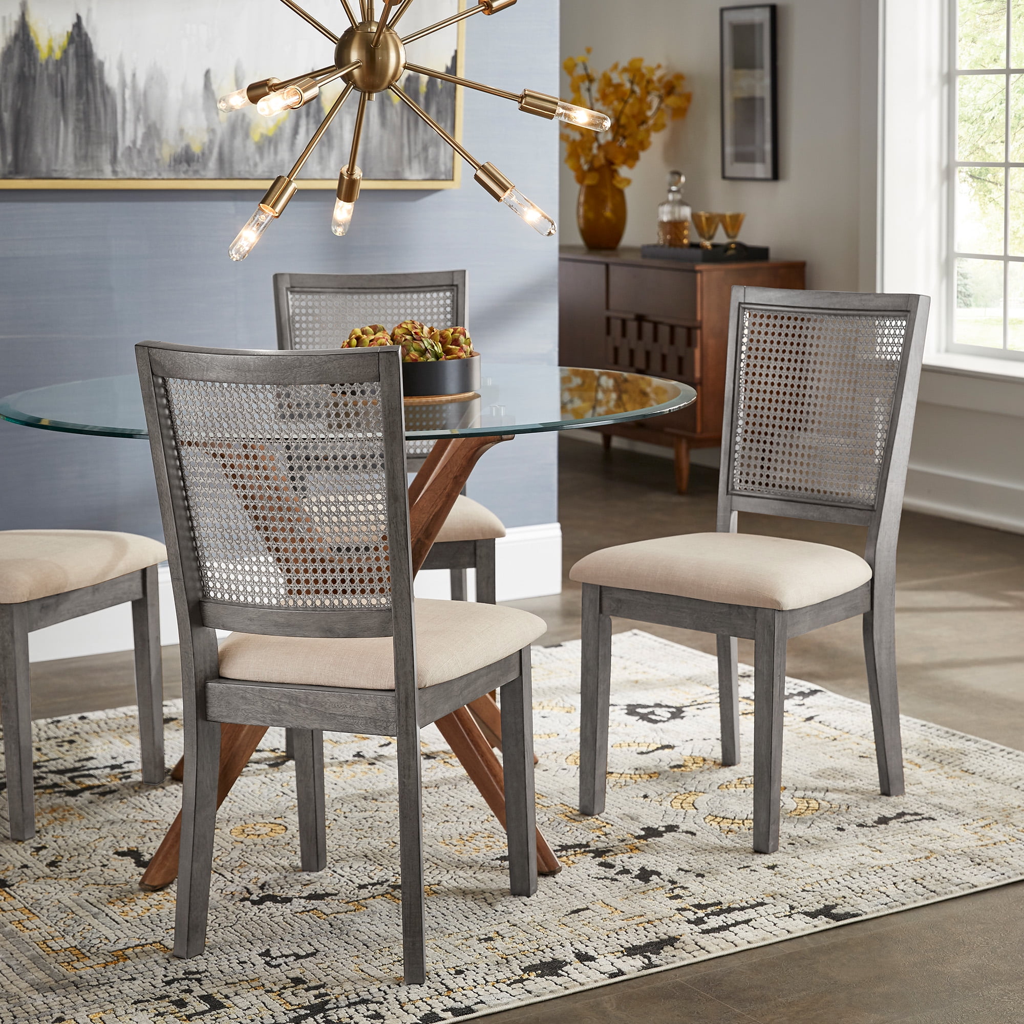 Weston Home Farmhouse Rattan Back Dining Side Chairs, Antique Grey (Set of 2)