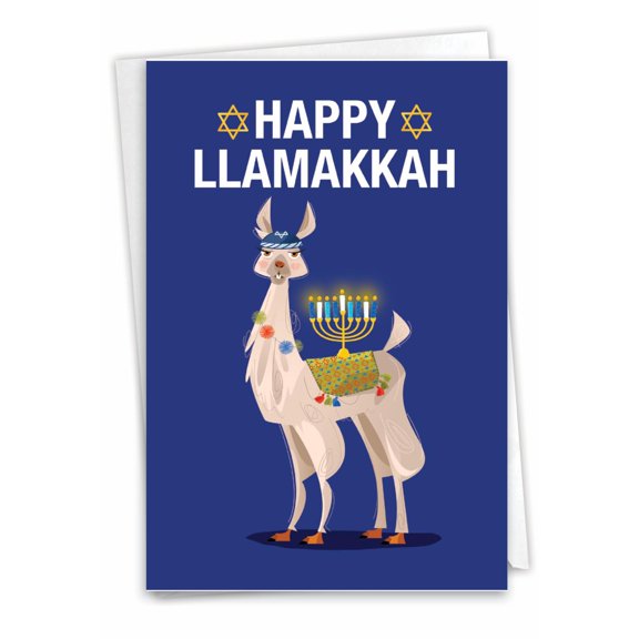 NobleWorks - Funny Chanukah Greeting Card with 5 x 7 Inch Envelope (1 Card) Jewish Holiday Card Llamakkahs C7050HKG SF1