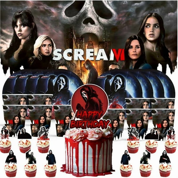 Scream Movie Birthday Cups Party Supplies Decor Backdrop Plates Fans Decorations Banner