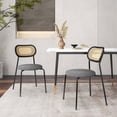 thumbnail image 2 of Costway Rattan Dining Chair Set of 2 Upholstered Mesh Cane Backrest Linen Fabric Kitchen, 2 of 9