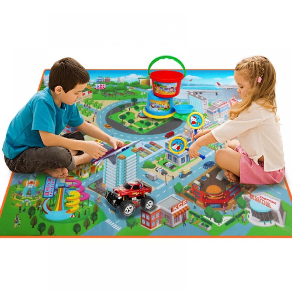 Kids Carpet Playmat Rug Fun Carpet City Map for Hot Wheels Track Racing and To 