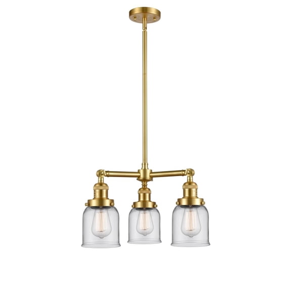 Innovations 207-SG-G52-LED Small Bell 3 Light Chandelier part of the Franklin Restoration Collection, Satin Gold