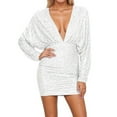 thumbnail image 2 of Women's V Neck Long Sleeve White Sequin Dress for Women Formal Dress Women Winter Dresses, 2 of 6