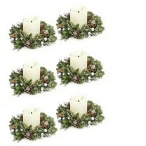 6 Piece Candle Ring Set with LED Candles in Glass Cup Christmas Candle Wreaths Gift for Home Holiday
