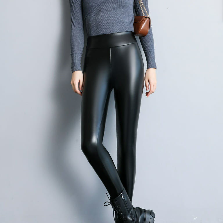 TAIAOJING Lined Thermal Leggings For Women Leather Leggings Stretch High  Waisted Pleather Pu Pants& Warm Pants 