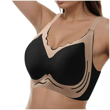 Gvdentm Womens Bra Comfort Powerful Push-up Seamless Bra Smoothing No Underwire Anti Sagging Minimizer Bras for Women Black M