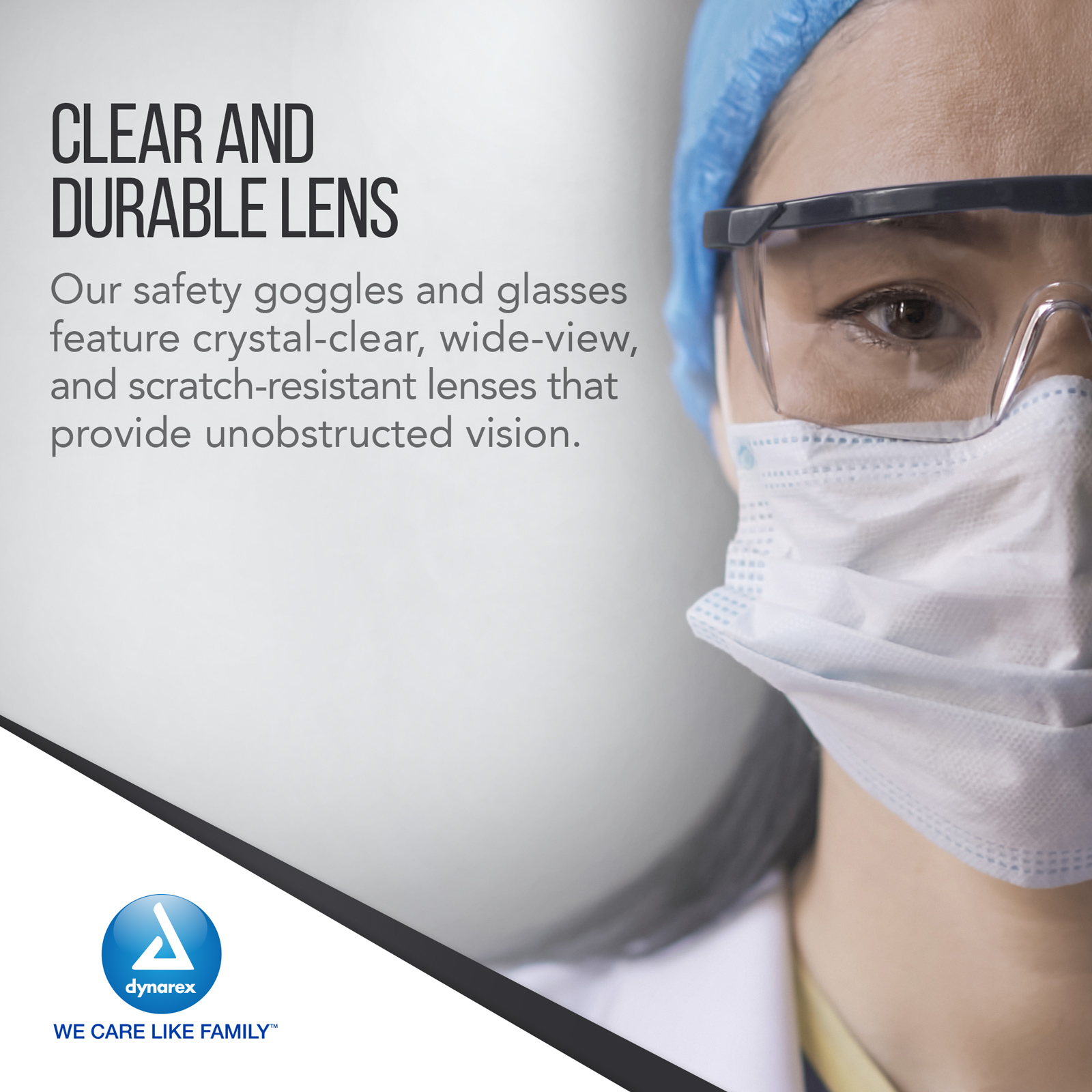 Dynarex Safety Glasses - Eye Protection for Medical, Dental, Lab Use - Wraparound Frames, Wide-View Optical Lens, Short Side Shields - Black, 50-Count