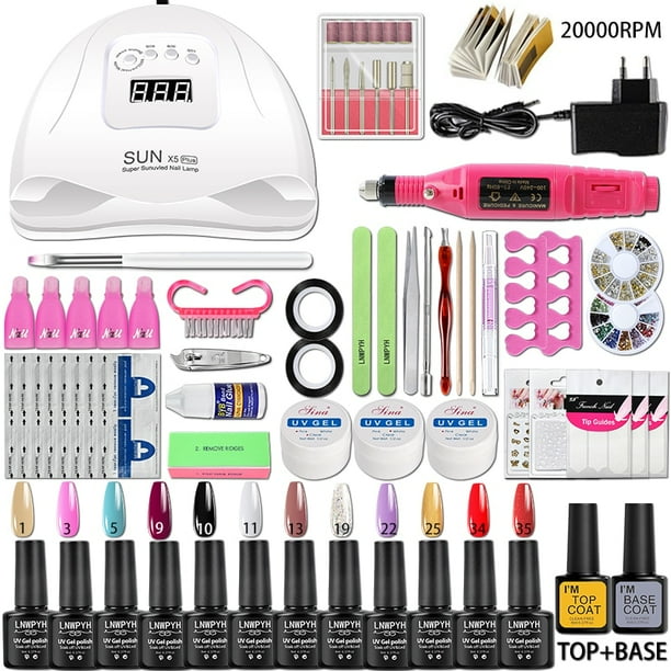 LNWPYH-Juego de Herramientas para Manicura, Lámpara LED UV, Esmalte de Gel con Secador y Taladro Eléctrico, 18/12 Unidades