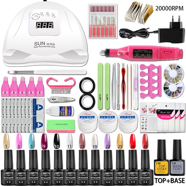 Juego de manicura con lámpara para decoración de uñas, juego de herramientas para uñas acrílicas, con taladro, suministro profesional de uñas