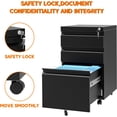 thumbnail image 4 of 3 Drawer Metal File Cabinet with Lock&Wheels, Office Lateral Filing Cabinets with Hanging Letter/Legal/A4 Folders for Home, Office, Assembly Required, Black,, 4 of 6