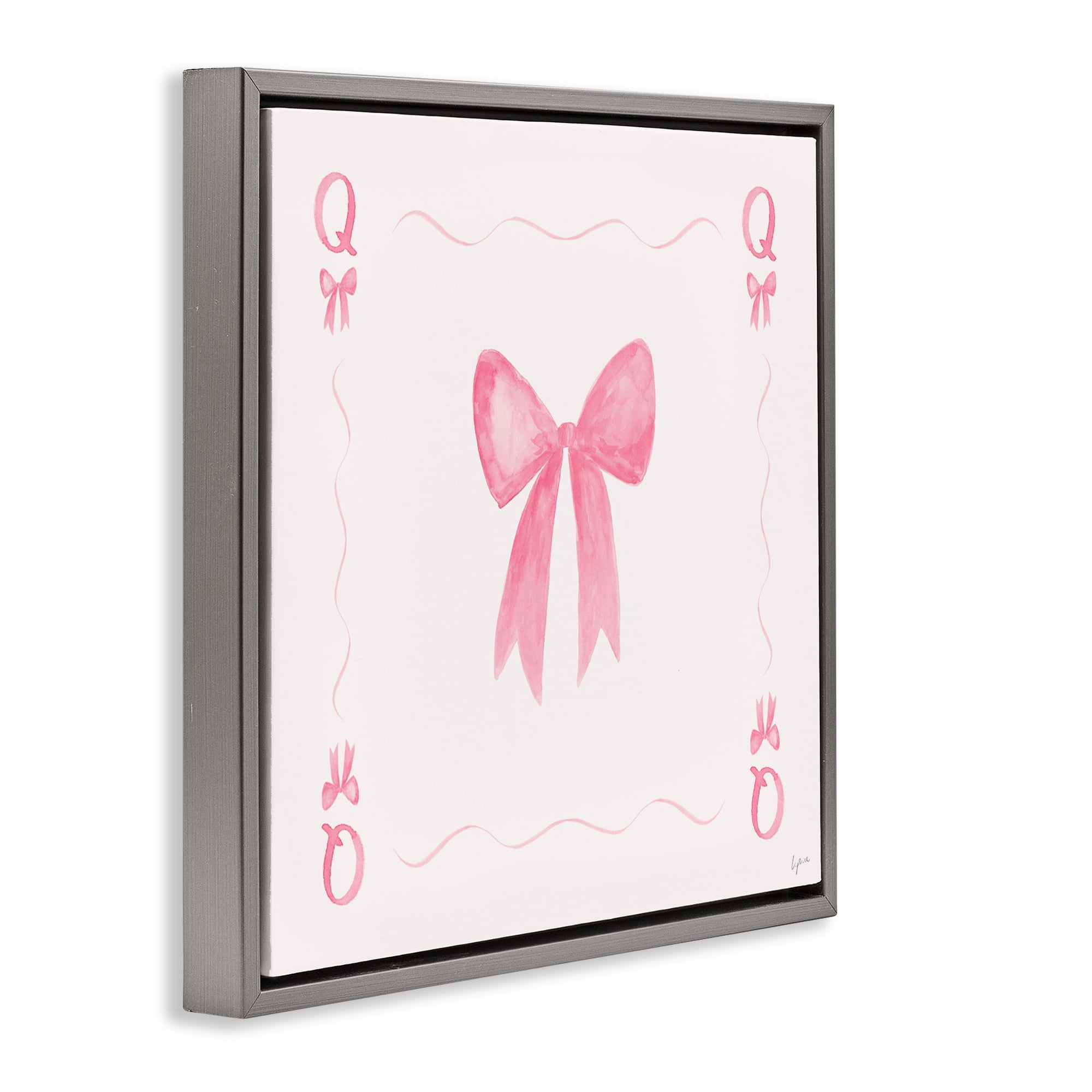 Stupell Industries Queen of Ribbons Card Gray Framed Floater Canvas Wall Art, design by Lucille Price
