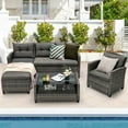 thumbnail image 1 of Gymax Ensemble de Conversation pour Patio en Rotin 4 Pcs, Ensemble de Canapé Sectionnel d'Extérieur, 1 of 10