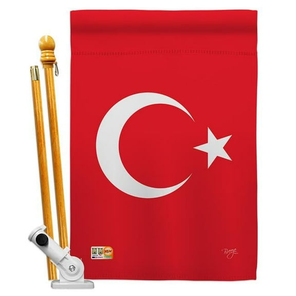 Breeze Decor BD-CY-HS-108194-IP-BO-D-US14-BD 28 x 40 in. Turkey Flags of the World Nationality Impressions Decorative Vertical Double Sided House Flag Set with Pole Bracket & Hardware