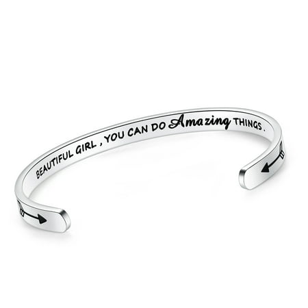 SAM & LORI Gifts Inspirational Bracelet for 14 Year Old Teen Girl 16 Teenage women Friendship Cuff Badass Daughter Promise Silver Motivational Bangle Trendy Beautiful Girl You Can Do Amazing Things