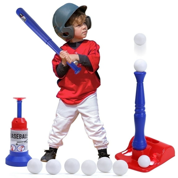JoyStone Kids Baseball Tee Games with Automatic Pitching Machine, 6 Balls-Adjustable T Height Fun Toddler t Ball Set, Toddler Baseball Toys Outdoor Toys for Kids Ages 3