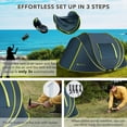 thumbnail image 3 of MARNUR Instant Tent 4-Person Camp Tent, Auto Setup Pop Up Tent, Pordable, Huge Door & Windows, Outdoor, Dark Blue, 3 of 9