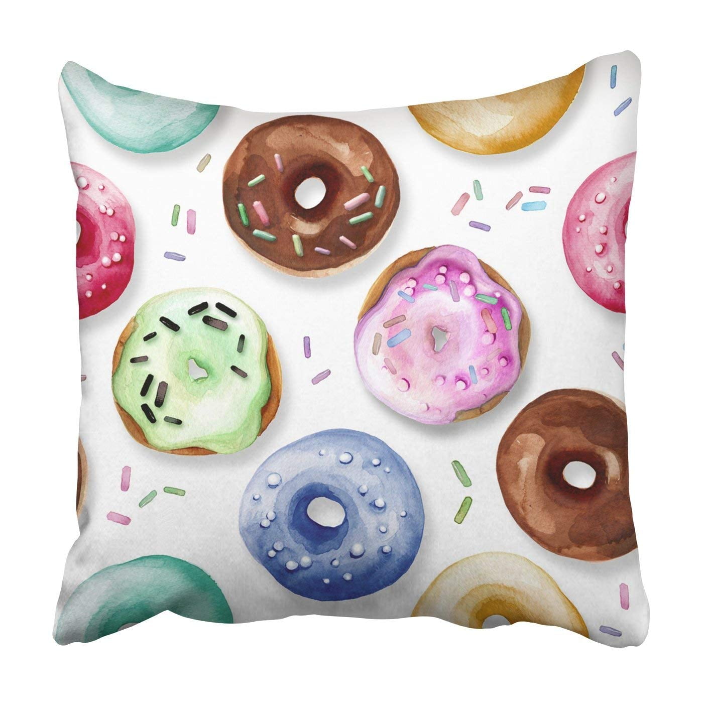 BPBOP Watercolor doughnut colorful Donuts Pillowcase Throw Pillow Cover Case 16x16 inches