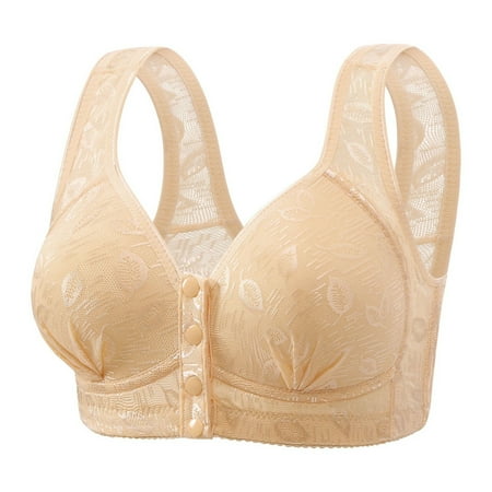 Up to 60% off Wireless Bra  Woman Daily Thin Front-opening Buttonless Rims for Comfortable Gathering Underwear(Beige 44)