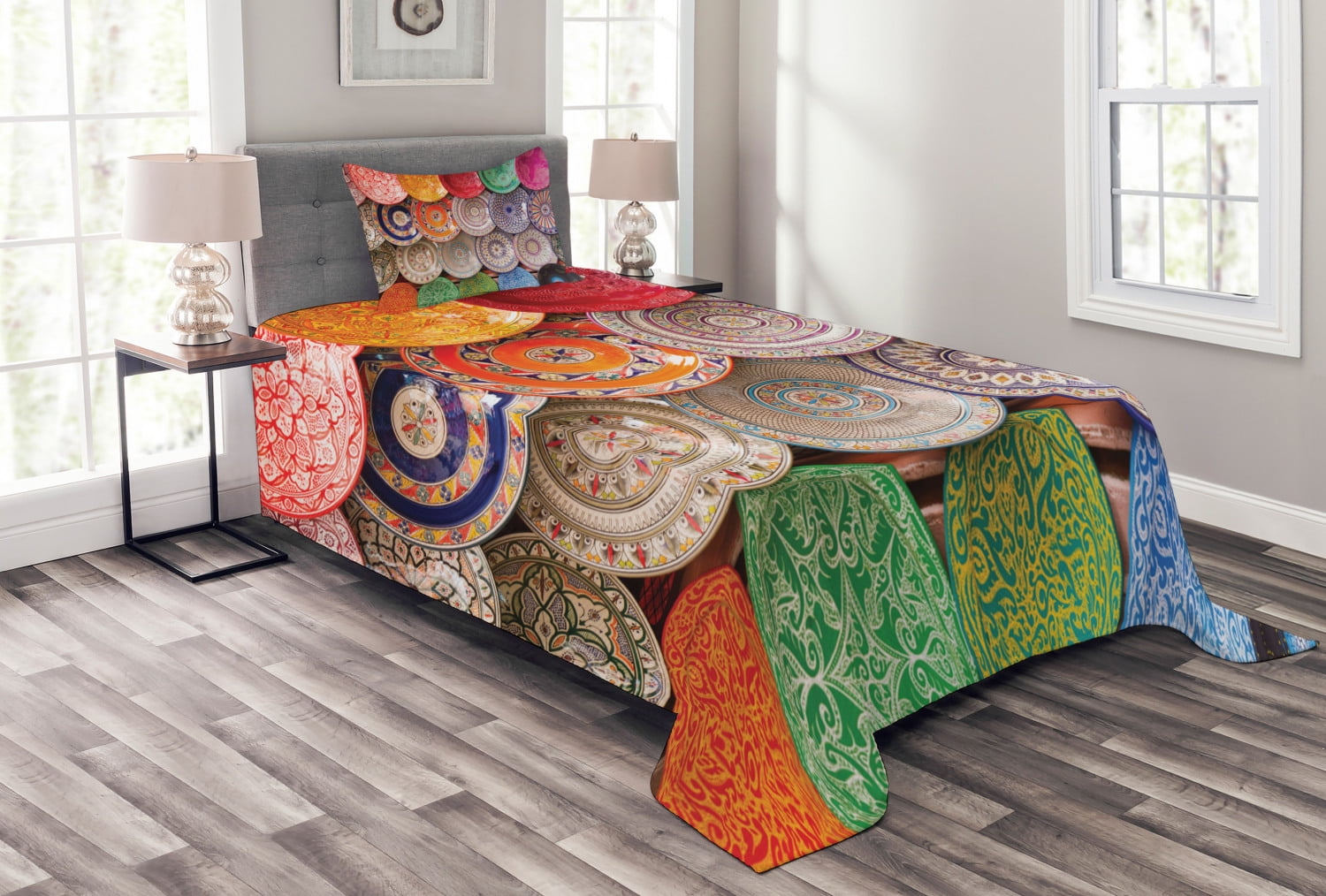 Moroccan Bedspread Set Twin Size, Traditional Arabic Handcrafted