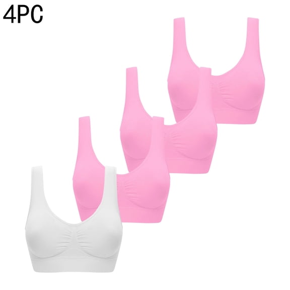 Xfvqtps 4PC Large Size Sports Bras for Women No Underwire Fold Elastic Soft Comfortable Breathable Yoga Bra White