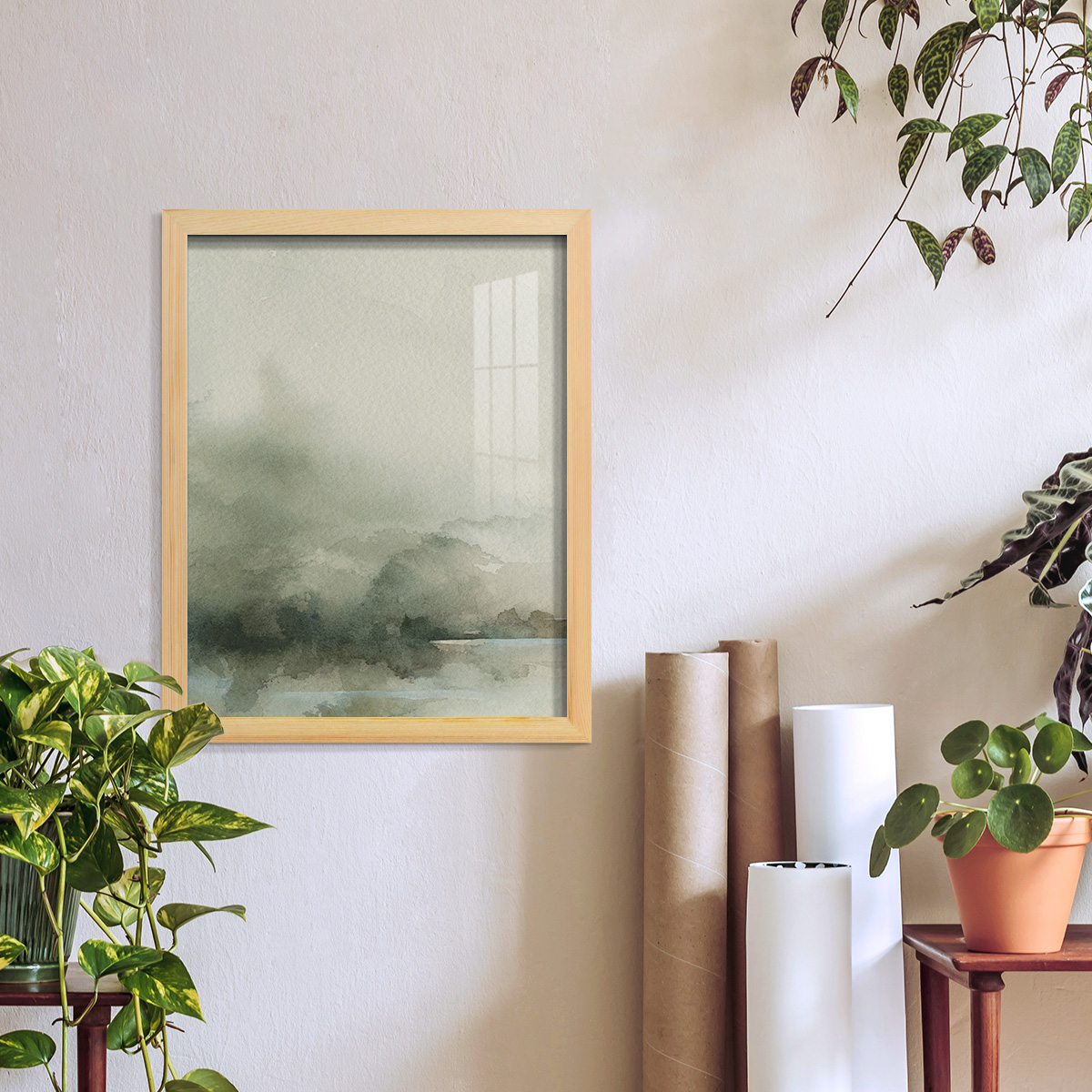 Heavy Fog I - Framed Print w/glass - Natural Wood