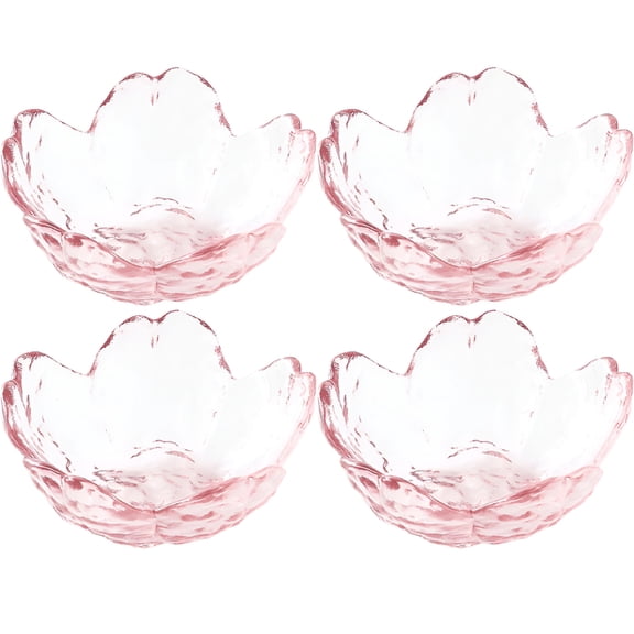 ACDANC Pink Glass Bowls Set of 4,Small Dipping Dishes Sauce Plates- Japanese Sakura Flower Cherry Blossom Shaped Bowl for Dessert,Ice Cream,Miso Soup