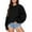 Black, variant on Hoodie Women Plus Size Fall Winter Loose Fit Crew Neck Long Sleeve Bubble One Shoulder Zipperless Plain Raglan Ribbed Knit Top Pullovers(Black,L)