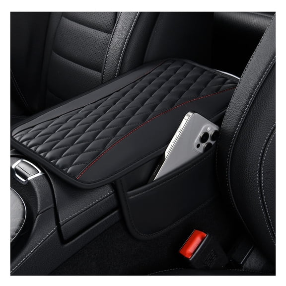 Chasenew Patchwork Leather Center Console Covers for Cars,Upgraded Arm Rest Cover for Car with Side Storage Pocket for Car Seat Organizer,Middle Console Cover Stylish Car DecorationďźBlackďź