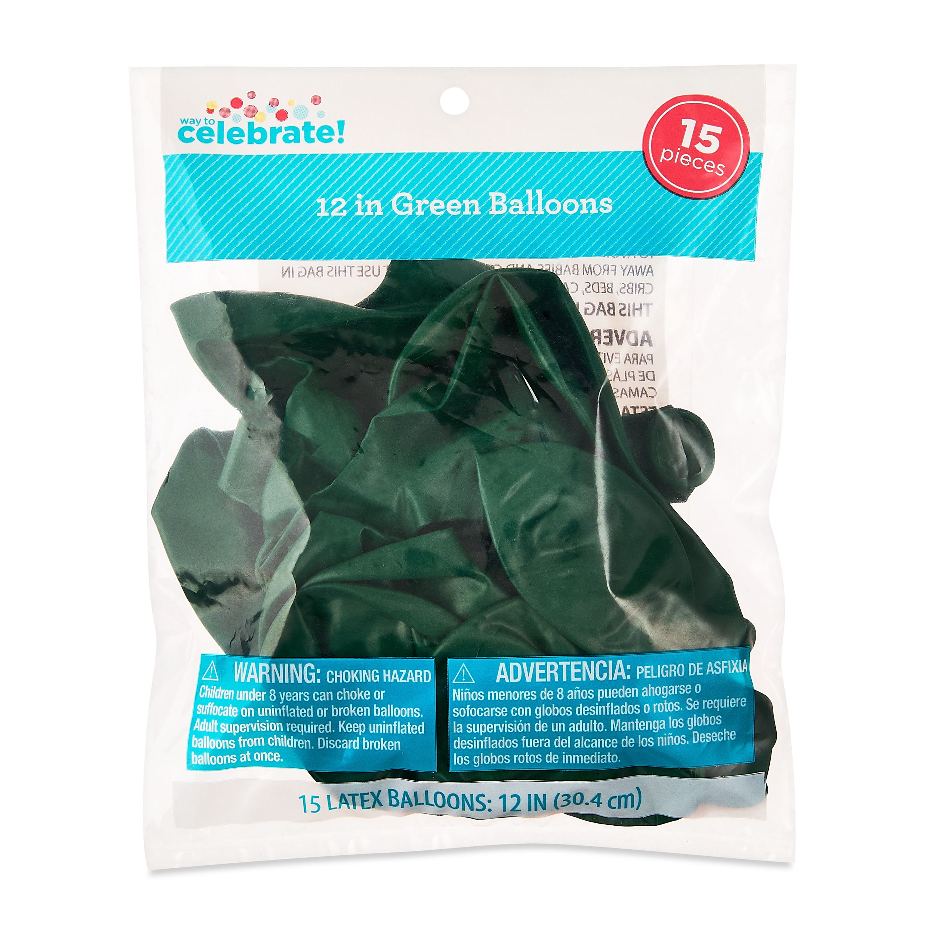 12" Green Latex Balloons, 15 Pieces, by Way To Celebrate