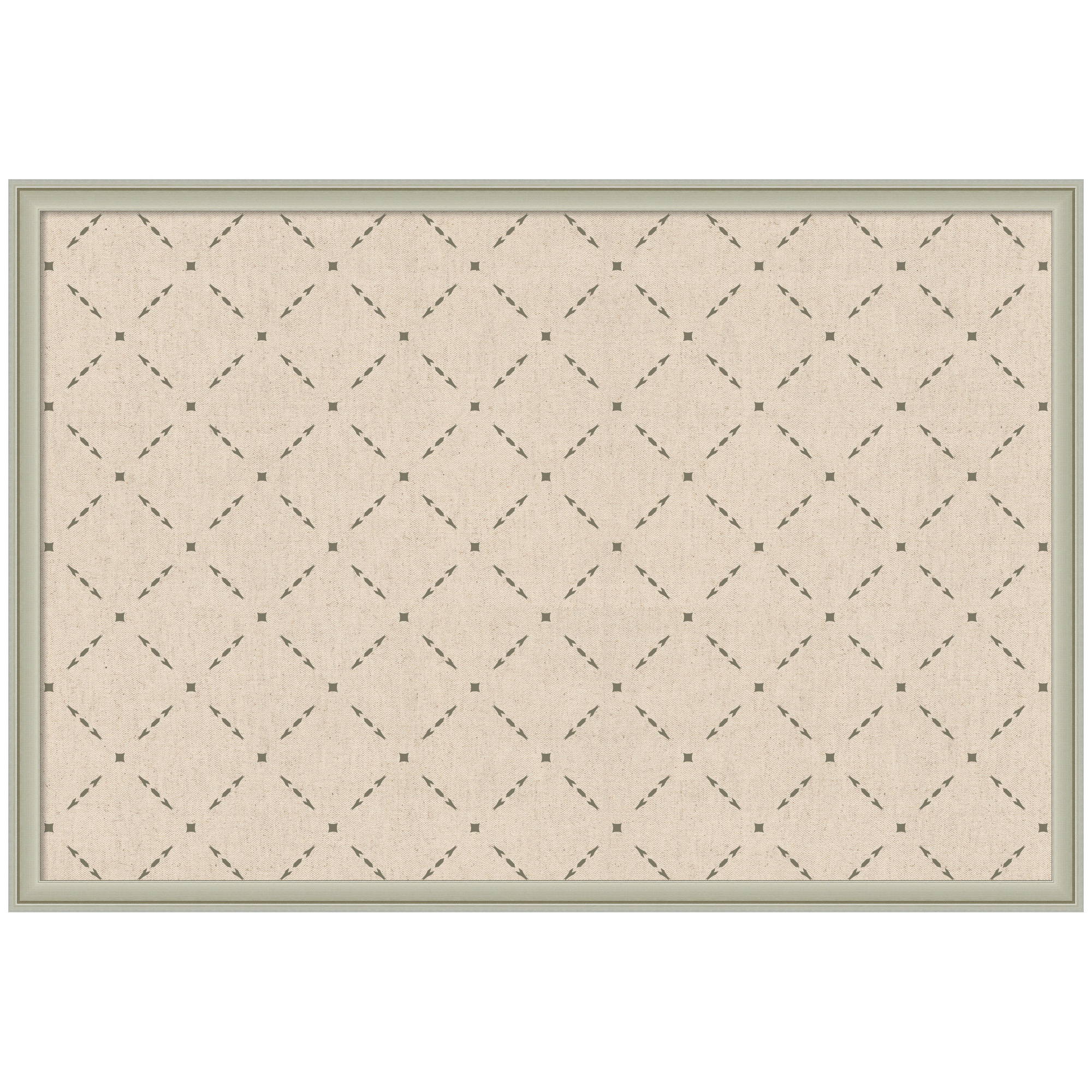 Kate and Laurel Framed Fabric Pinboard 38 x 26, Green Lattice Pattern Printed Linen Classic Bulletin Board for Use as a Vision Board or Wall Organization, Florence Silver Frame