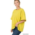 thumbnail image 2 of Zenana Women & Plus Cotton French Terry Drop Shoulder Raw Edge Casual Solid Tee Shirt Top, 2 of 4