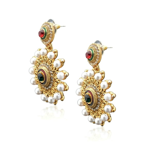 Crunchy Fashion Stylish Party Wear Traditional Indian Jewelry Sunbeam Glaucous Meenakari Jhumka Earrings for Women
