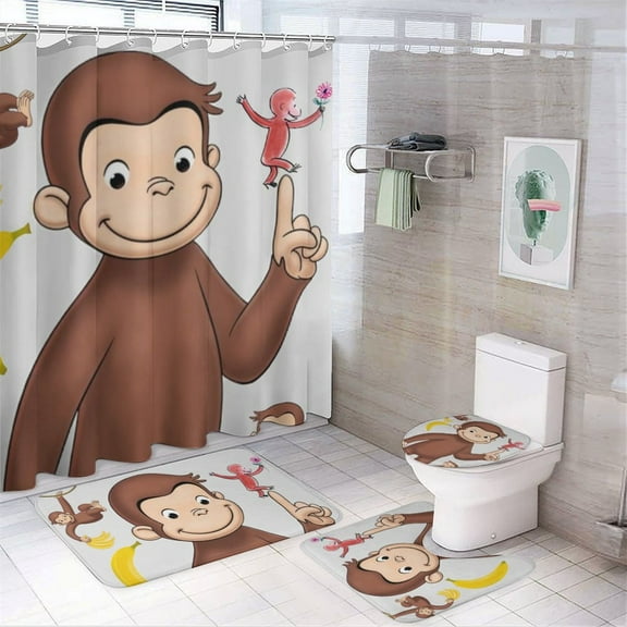 4 Pcs Shower Curtain Set with Non-Slip Rug, Toilet Lid Cover and Bath Mat, Colorful Waterproof Shower Curtain with 12 Hooks, Bathroom Decor Accessories 72" x 72"