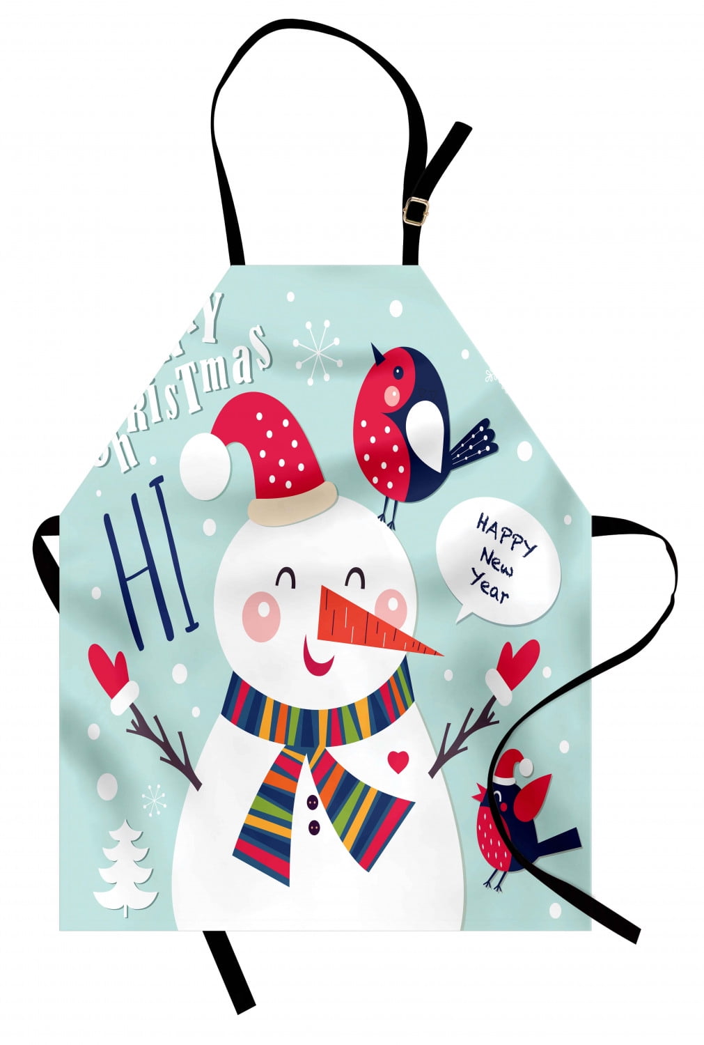 Christmas Apron Cheerful Merry Xmas Illustration with a Bird and Snowman Fun Winter Celebration ...