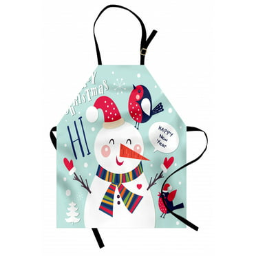 Christmas Apron Snowman in the Winter with Mistletoe Present Top 