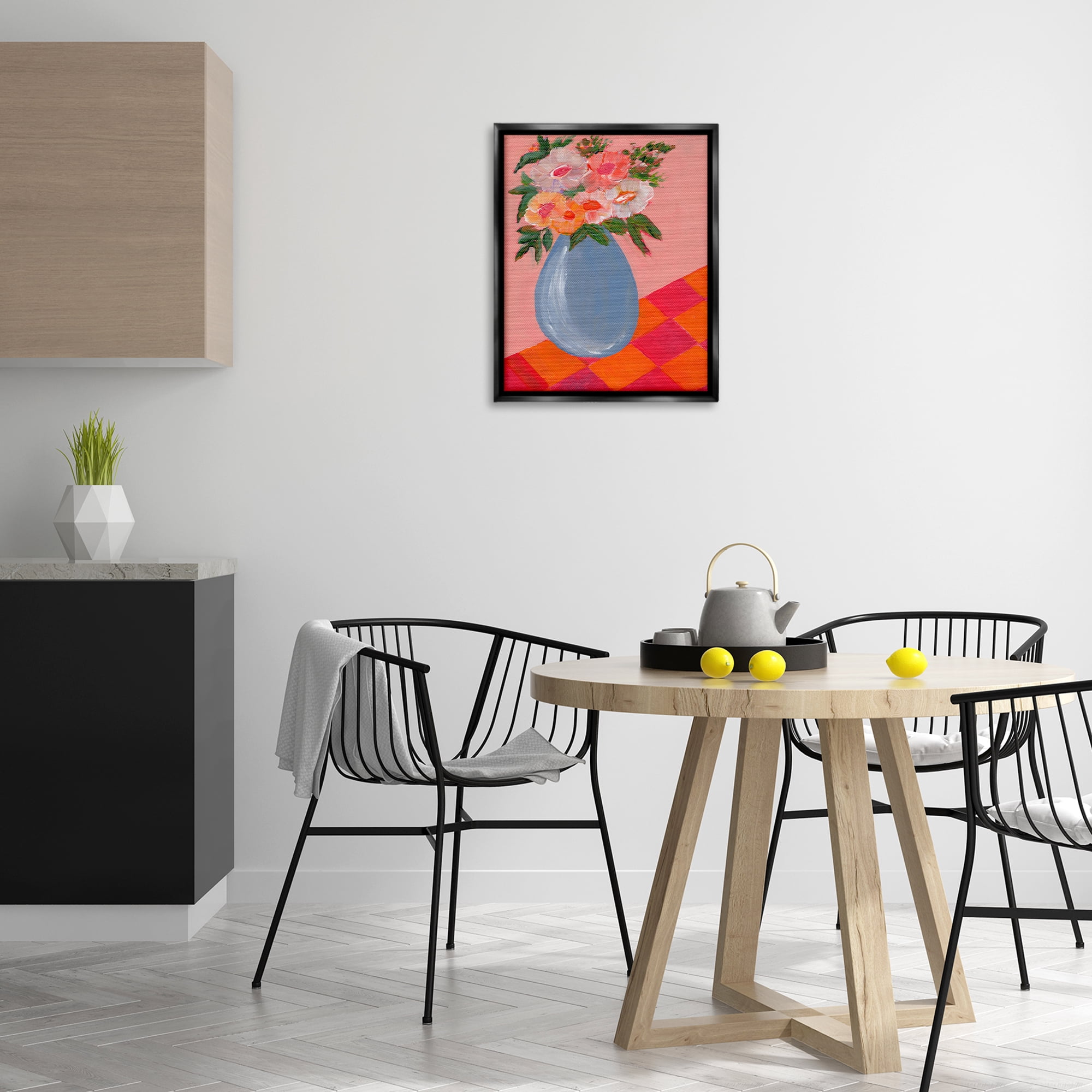 Stupell Industries Bright Pink Bouquet Plants & Flowers Painting Black Floater Framed Canvas Art Print Wall Art, 17 x 21