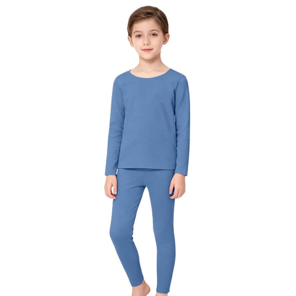 GiLiling Kids Thermal Underwear Set, Long Sleeve Base Layer Top and Thermal Pants for Winter Warmth, Daily Wear and Layering (Dark Blue, 18-24 Months)