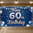 thumbnail image 5 of Blue Theme 60th Birthday Banner Silver Balloon Display Golden Stars Triangle Bunting 60th Celebration Backdrop for 60th Birthday Party Adult Celebration Milestone Event, 5 of 5
