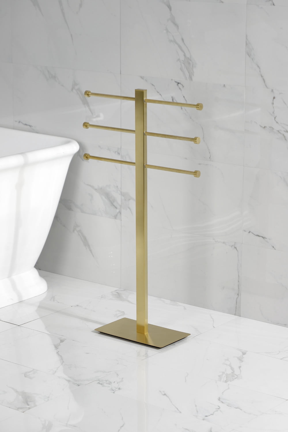 Kingston Brass CCS6027 Edenscape Freestanding Stainless Steel T-Shape Towel Holder, Brushed Brass