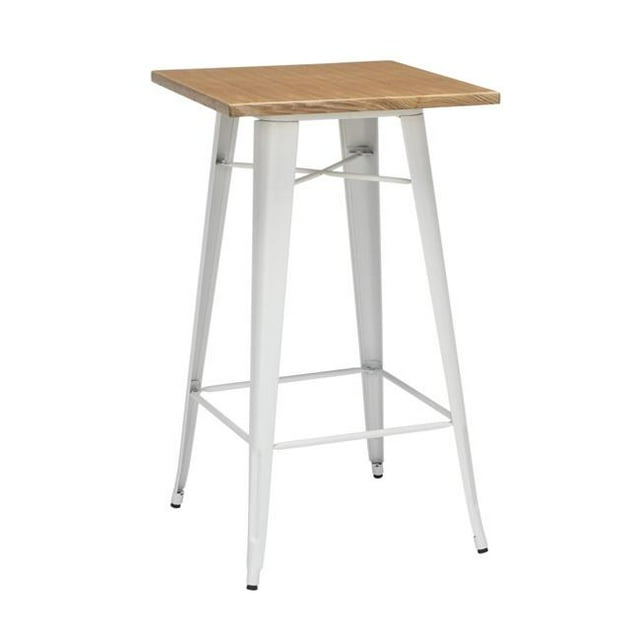 OFM 161-BT24-WHT-NT 24 in. 161 Collection Industrial Modern Square Bar Table with Footring, Wooden Tabletop with Galvanized Steel Frame - White & Natural