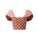thumbnail image 2 of Sunloudy Tops cortos para mujer, cuello cuadrado, manga corta, contraste de color, estampado a cuadros, suéter, camisa de punto para damas jóvenes Sunloudy  S M L, 2 of 7