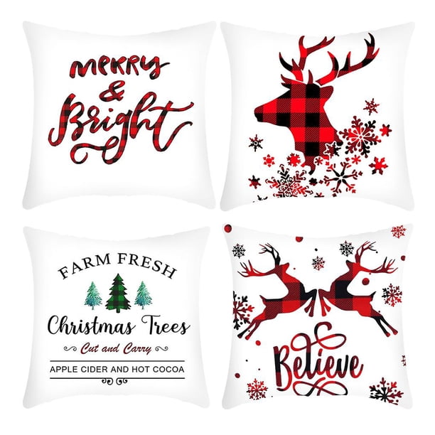 Toystoory 4 Uds fundas de almohada con temática navideña 18*18 pulgadas funda de almohada de Navidad encantadora funda de cojín reutilizable para sofá Kits de decoración para fiestas Toystoory HA021104-00