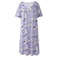 thumbnail image 6 of Baywell Women's Plus Size Printed Nightgown Short Sleeve Nightshirt Sleepwear V Neck Nightdress Loose Cozy Lounge Dress, XL-5XL, 6 of 8