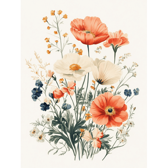 Romantic Poppy Floral Canvas Wall Art, Suitable for Living Room, Bedroom, Dining Room, Bathroom, and Office Decoration.