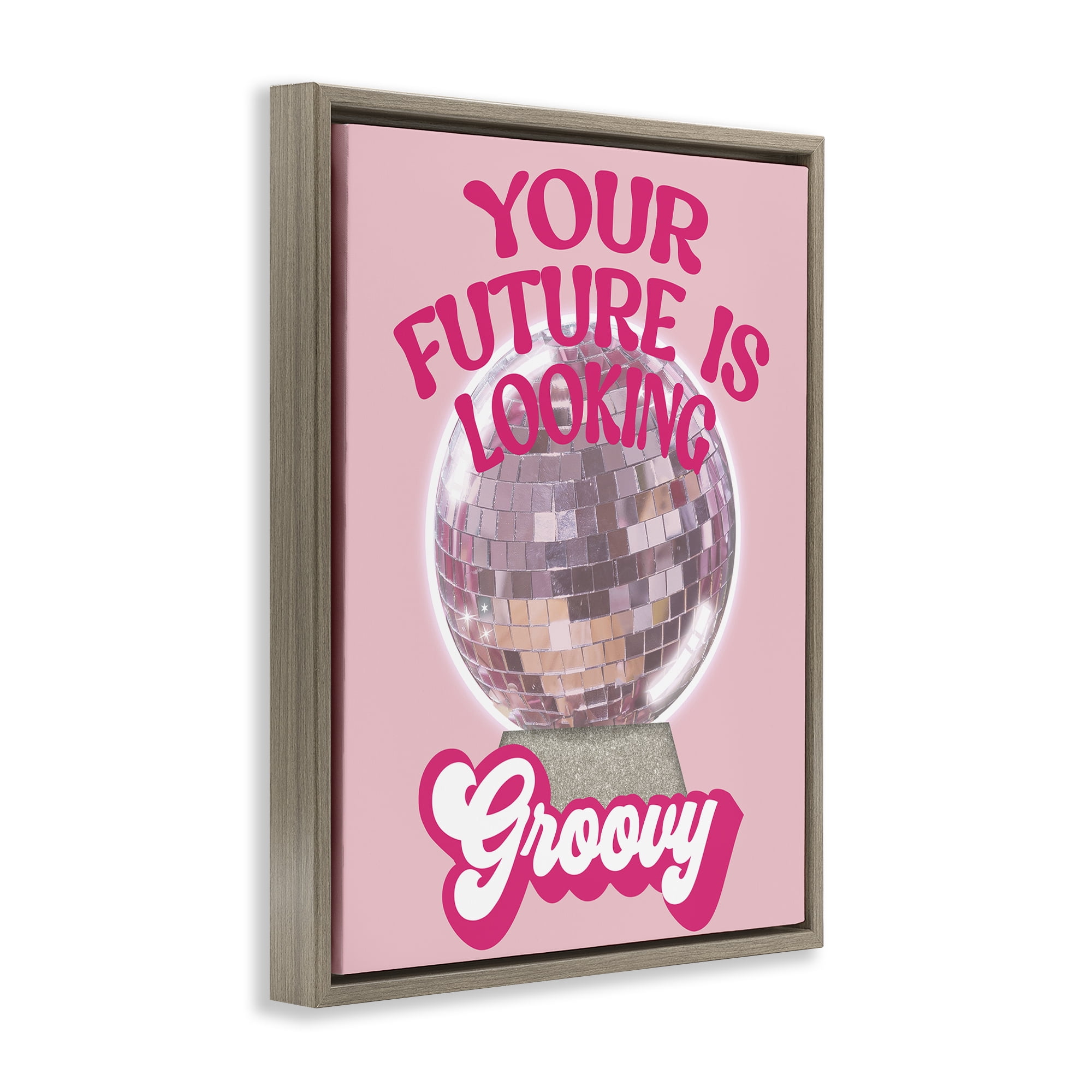 Stupell Industries Future Looking Groovy Disco Text & Numbers Painting Brown Floater Framed Canvas Art Print Wall Art, 17 x 21