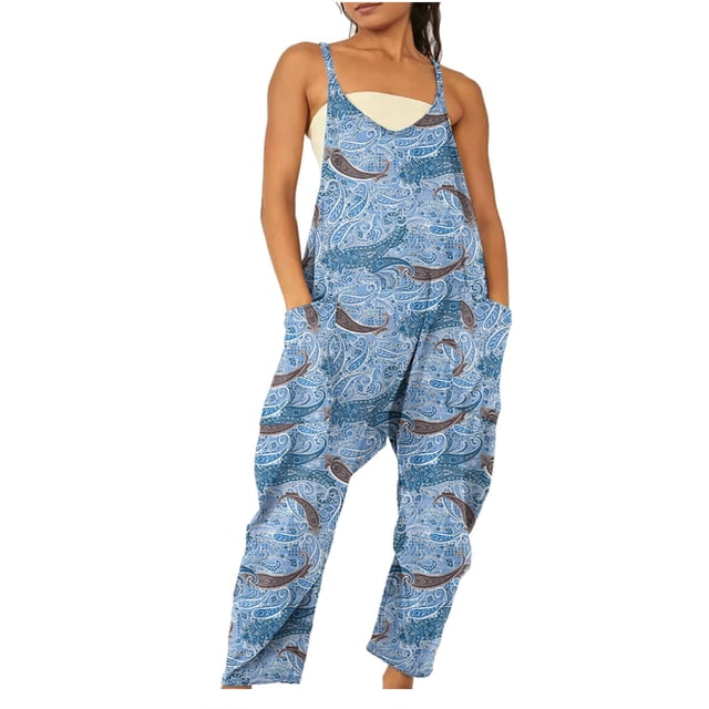 LOVZFMLL Combinaison pour Femme, Combinaison Décontractée Ample et en Vrac avec Poches, Combishort Mode, Pantalon, Salopette, Barboteuse à Bretelles Bleu Pâle, S