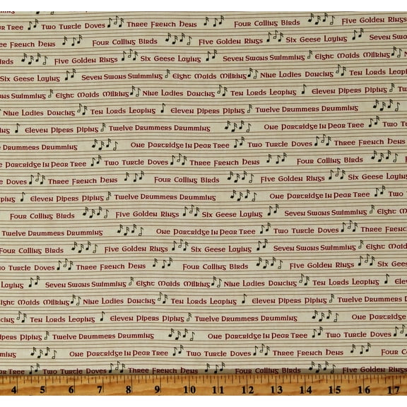 Cotton Christmas Song Holiday Music Twelve Days of Christmas Cream Cotton Fabric Print by the Yard (6951-11)
