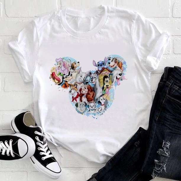 Disney Mickey Mouse Head Print T Shirt Woman Usa Harajuku Youthful Style Disneyland Clothes Aesthetic Fashion Female Tops TeeXL Gao Jinjia LED