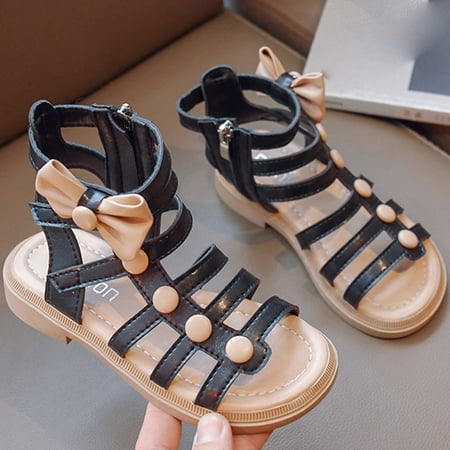 

Gubotare Little Girl Sandals Girls Strappy Summer Sandals Open-Toe Fashion Cute Dress Sandals for Little Big Kids (Black 3.5)